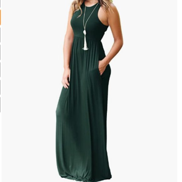 GRECERELLE Women's Sleeveless Racerback Maxi Dress with Pockets - Picture 1 of 8